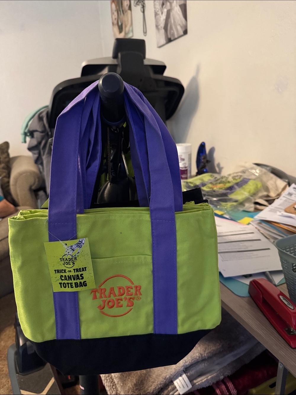 Trader Joe’s Lime Green and Purple Canvas Tote